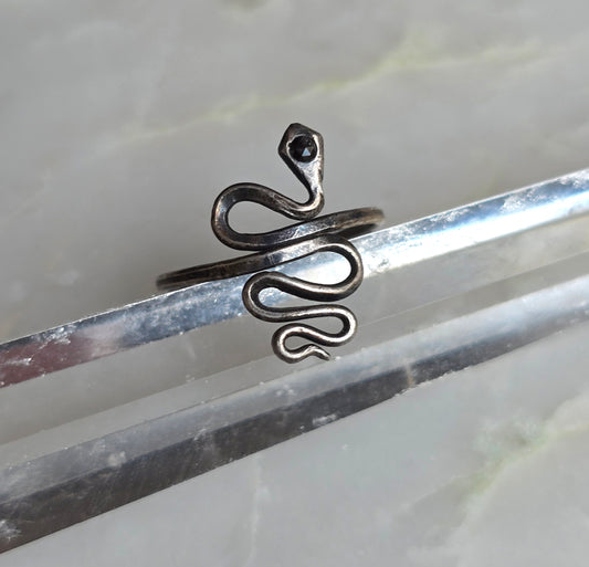 Binding Oath Silver and Black Diamond Serpent Ring