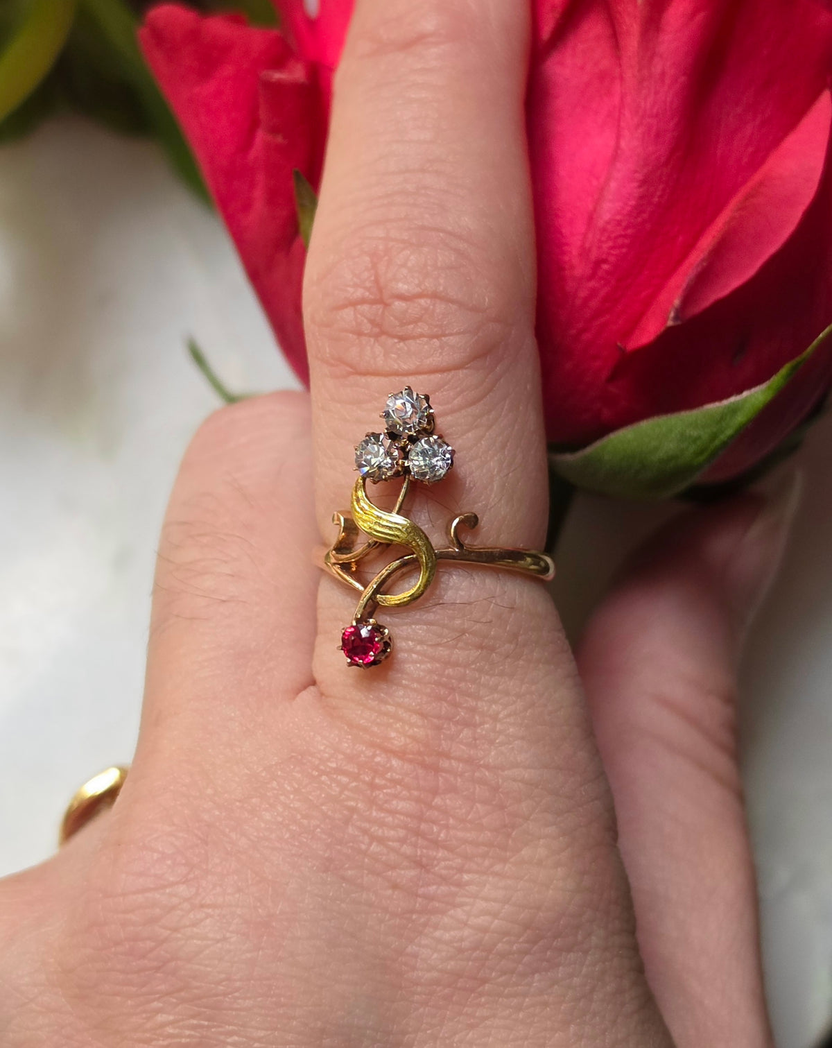 Antique Art Nouveau Two-Tone Gold Bypass Ring