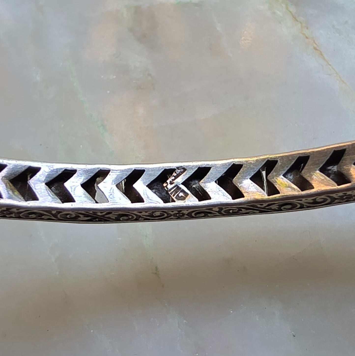 Antique Art Deco Silver and Hand Cut Paste Bangle