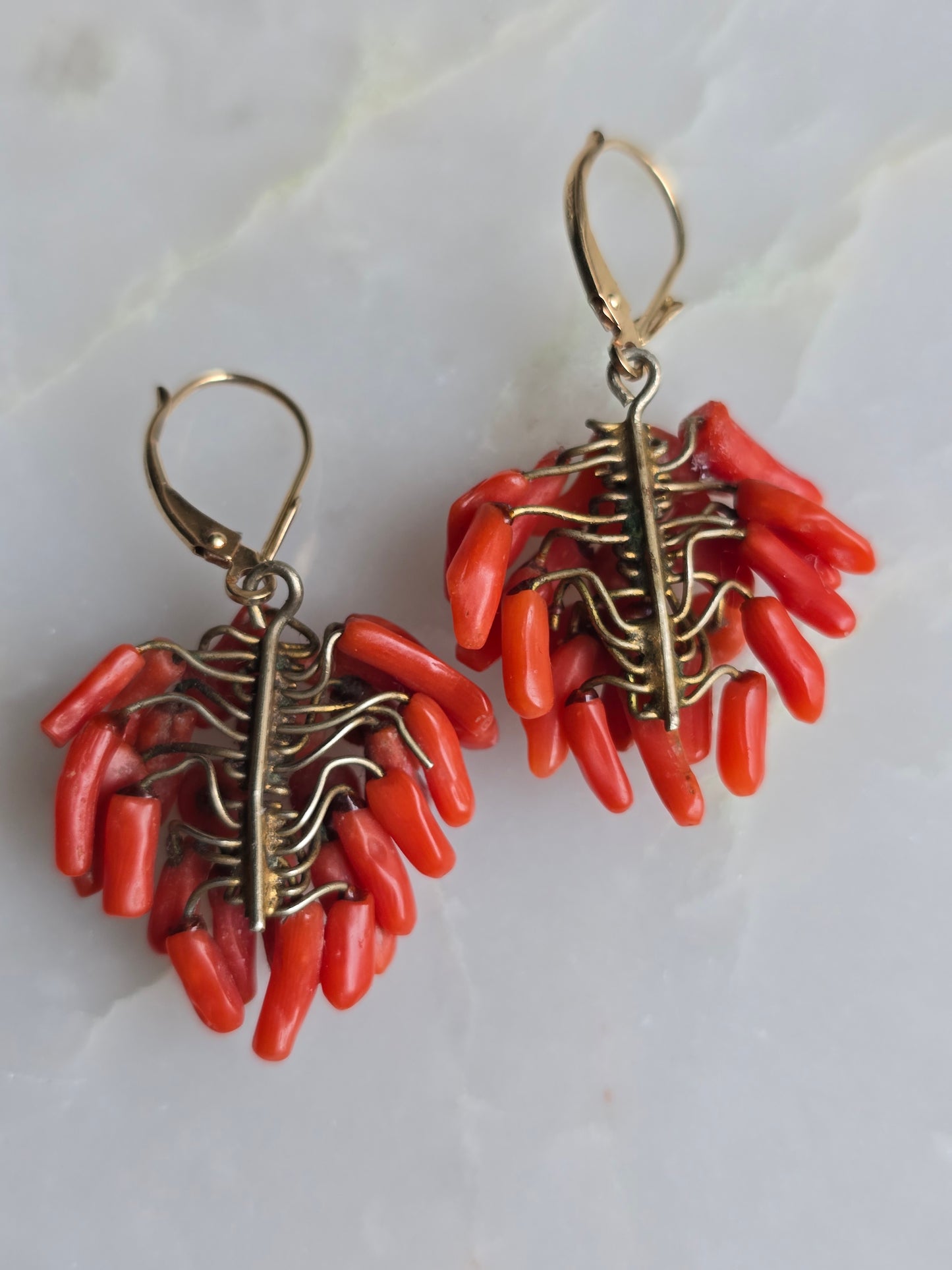 Antique Victorian Mediterranean Coral Cluster Earrings