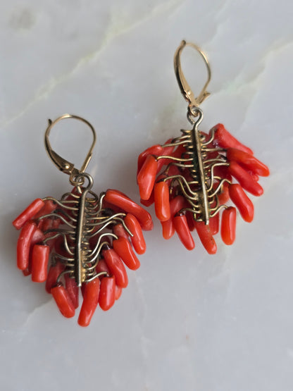 Antique Victorian Mediterranean Coral Cluster Earrings