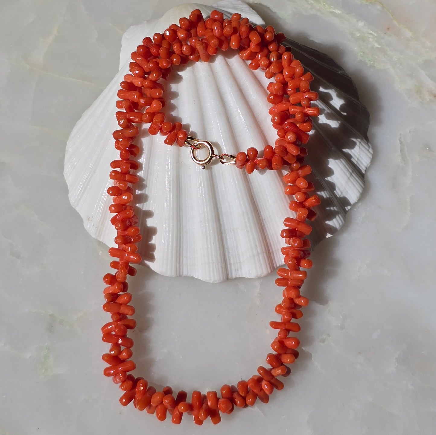 Antique Victorian Carved Mediterranean Coral Dogbone Necklace