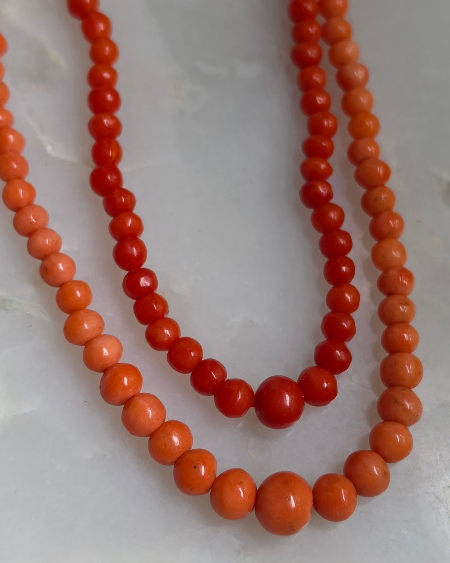 Antique Victorian Salmon Mediterranean Coral Graduated Bead Necklace