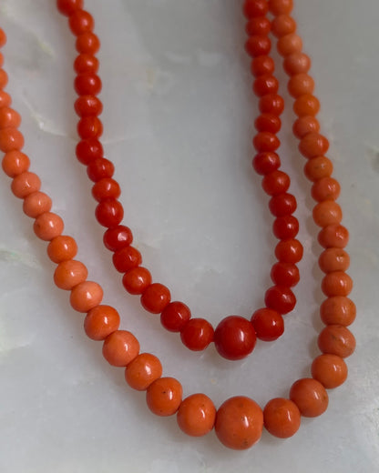 Antique Victorian Salmon Mediterranean Coral Graduated Bead Necklace