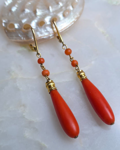 Antique Mediterranean Coral Drop Earrings
