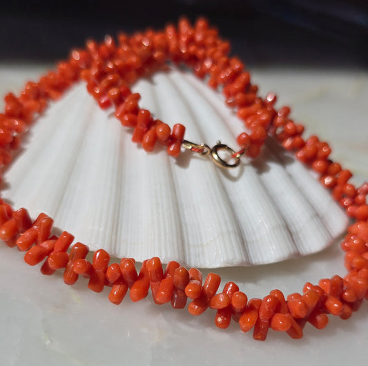 Antique Victorian Carved Mediterranean Coral Dogbone Necklace