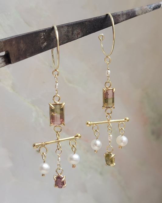 Sophia Watermelon Tourmaline Chandelier Earrings